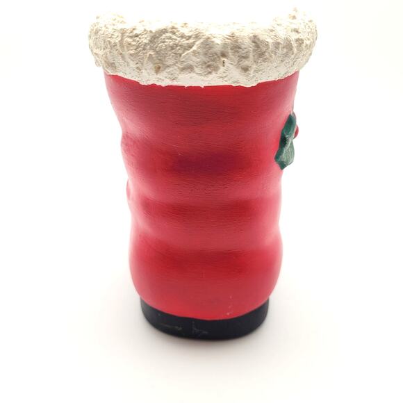 Vintage Santa Claus Red Boot Planter Vase Candy Holder 4" Holly Black Buckle - Picture 4 of 10